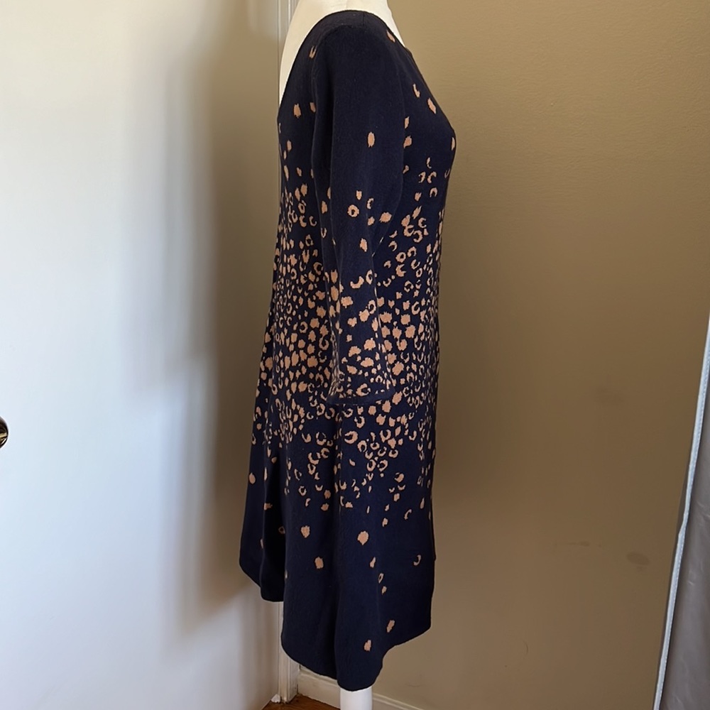 New Sexy Low Back Sweater Dress Blue Brown Cheetah Leopard Print M - Picture 6 of 12